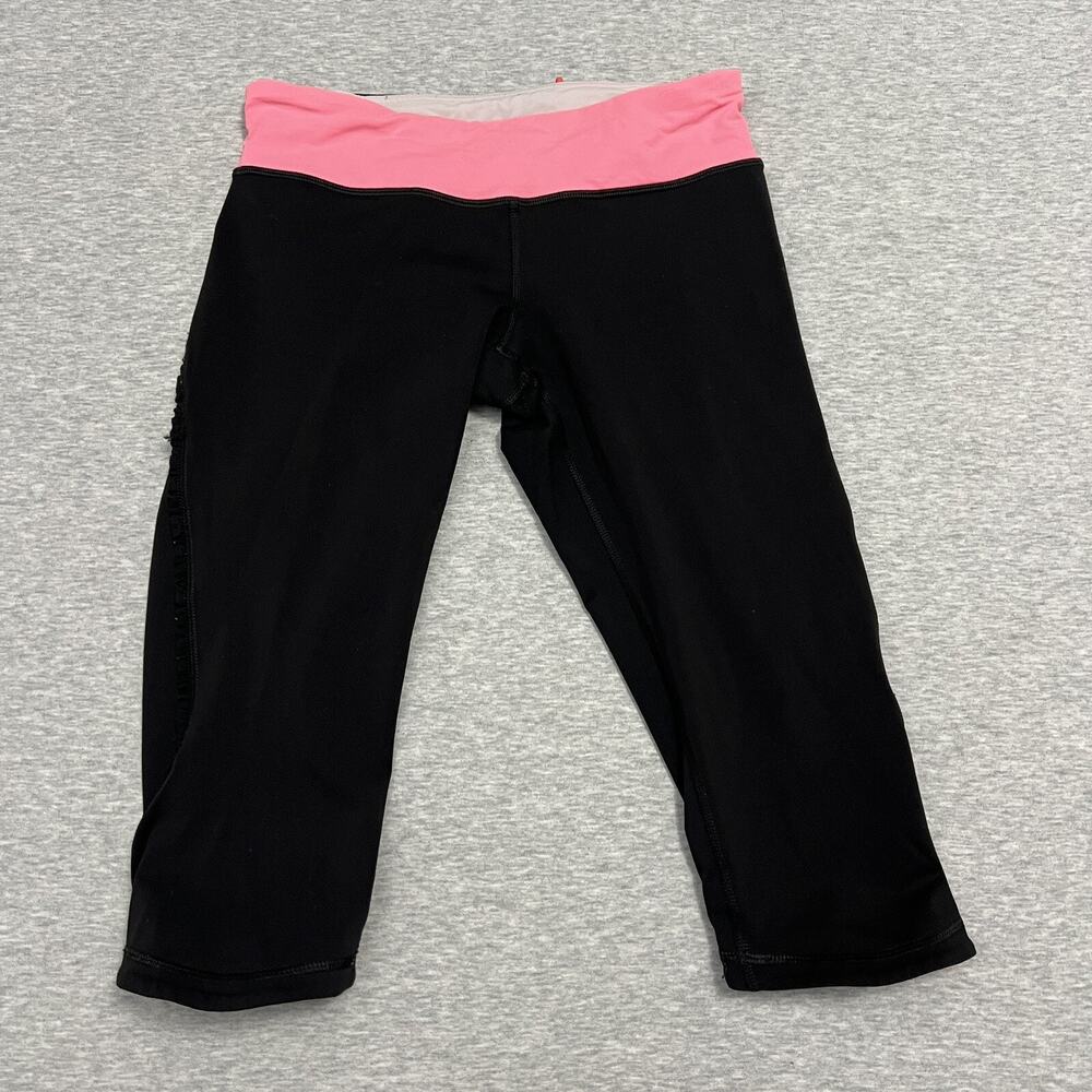 Lululemon Tights Womens 6 Fast Free Run Crop 17" Black Pink Reflective Yoga - Picture 2 of 11